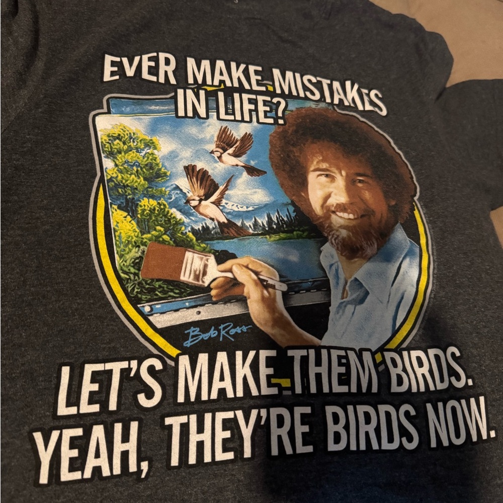 Bob Ross brand t shirt - brand new! Novelty item! Size Adult small.